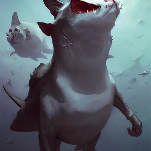 Image similar to cat with shark tail, smooth, artstation, digital illustration by Ruan Jia and Mandy Jurgens and Artgerm and Wayne Barlowe and Greg Rutkowski and Zdislav Beksinski