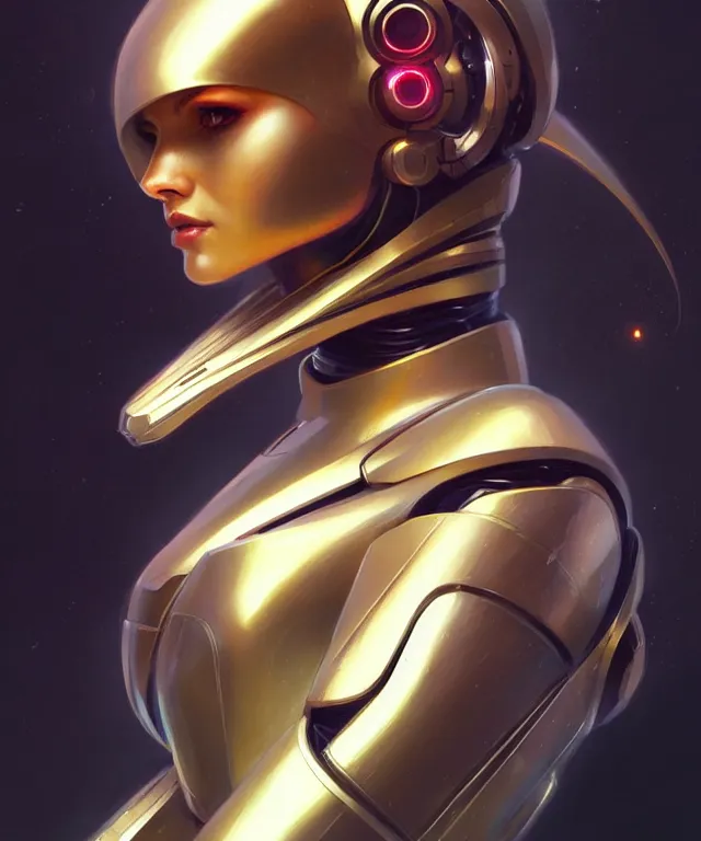 Image similar to Robot futuristic portrait, highly detailed, digital painting, artstation, concept art, smooth, sharp focus, illustration, art by artgerm and greg rutkowski and alphonse mucha