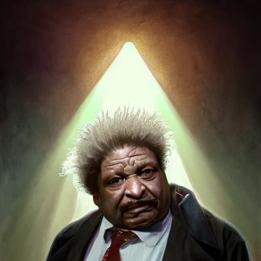 Prompt: portrait of Don King taking a dump, men's bathroom, grunge, feminine ethereal, holy sacred light rays, handsome, volumetric light, D&D, fantasy, intricate, elegant, highly detailed, digital painting, artstation, concept art, matte, sharp focus, illustration, art by Artgerm and Greg Rutkowski and Alphonse Mucha