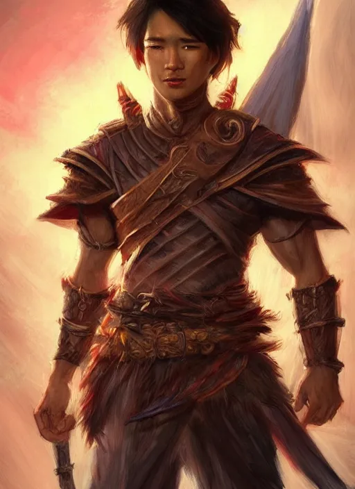 Image similar to asian human male, ultra detailed fantasy, dndbeyond, bright, colourful, realistic, dnd character portrait, full body, pathfinder, pinterest, art by ralph horsley, dnd, rpg, lotr game design fanart by concept art, behance hd, artstation, deviantart, hdr render in unreal engine 5
