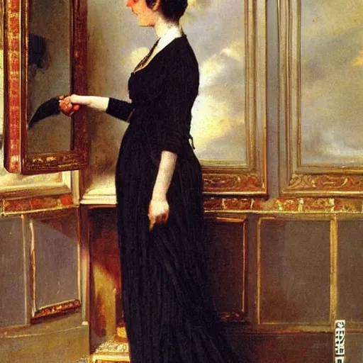 Image similar to 'Good Morning!' in the style of Auguste Toulmouche (1829-1890), oil on canvas, French Academic painting