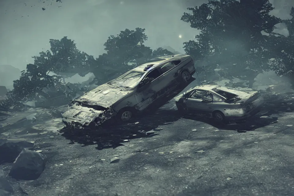 Image similar to touge wreckage orbiting earth in space, dark cinematic, volumetric, realistic, 3 d render, realistic render, cinematic lighting, volumetric lighting, atmospheric, cinematic, unreal engine 5, unreal engine render, octane render, hd, photorealism, hyper realistic, 8 k