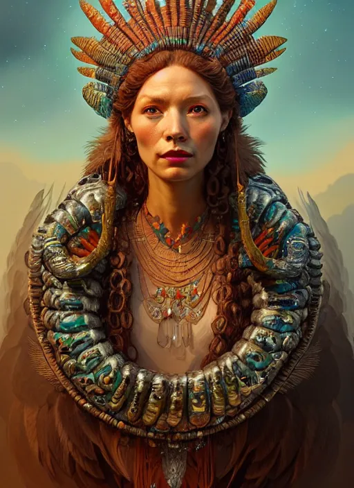 Image similar to an anton pieck portrait of a goddess, 8 k micro details beautiful intricate highly detailed quetzalcoatl skull and feathers. fire, galaxy, artwork by tooth wu and wlop and beeple and greg rutkowski, trending on artstation,