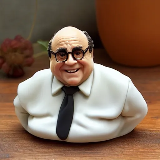Prompt: Precious Moments ceramic figure of Danny Devito