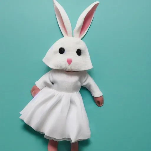 Prompt: a rabbit wearing a white dress funkpop