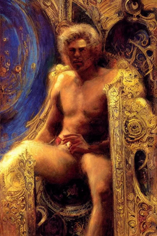 Prompt: portrait of morpheus, the sandman, the king of dreams. art by gaston bussiere.