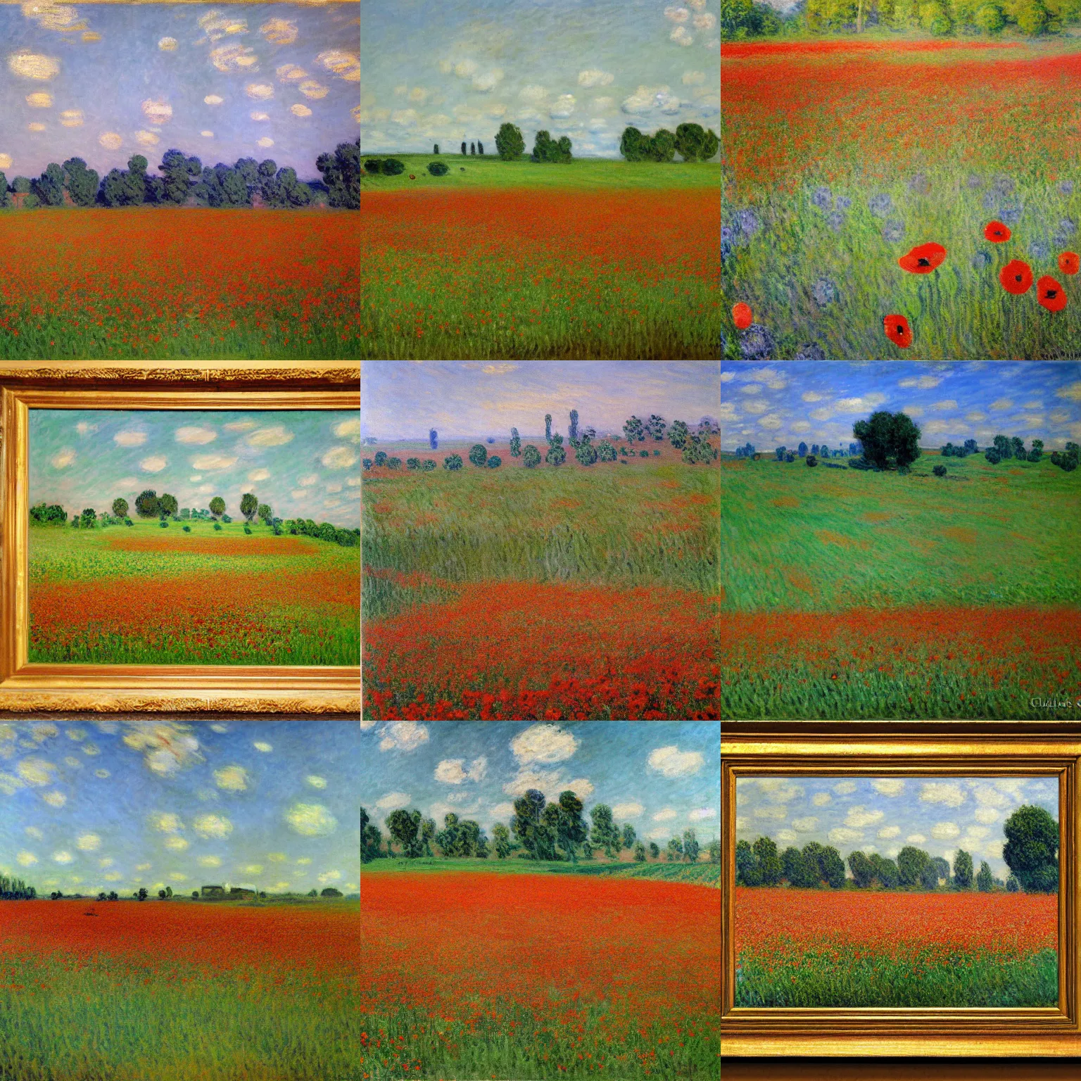 Prompt: a realistic painting of a field with poppies by Claude Monet