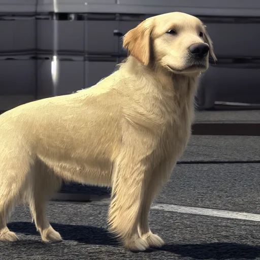 Prompt: golden retriever in hazmat suit, 8 k, cinematic, ultra realistic