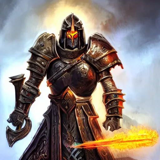 Prompt: Ares with heavy armor and sword, heavy knight helmet, dark sword in Ares's hand, war theme, bloodbath battlefield backgroubd, fiery battle coloring, hearthstone art style, epic fantasy style art, fantasy epic digital art, epic fantasy card game art