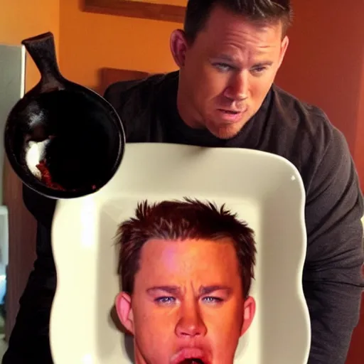 Prompt: channing tatum's face as tater tot on a plate with ketchup