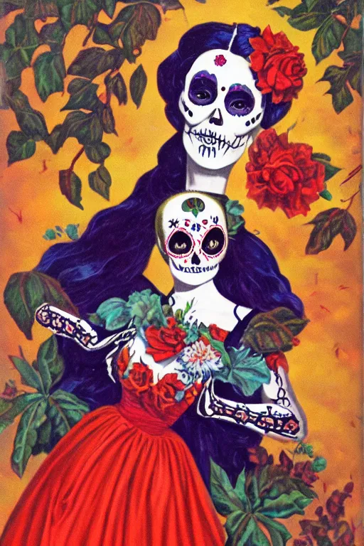 Prompt: Illustration of a day of the dead girl, art by john philip falter