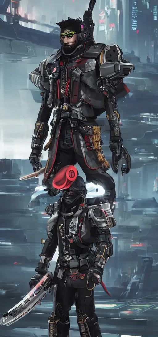 Image similar to Cyberpunk samurai pirate in star citizen style