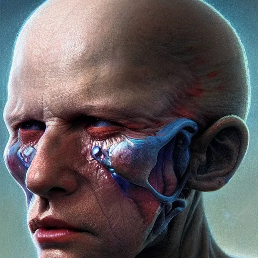 Image similar to a hyper - realistic character concept art portrait of an antimatter being, depth of field background, artstation, award - winning realistic sci - fi concept art by jim burns and greg rutkowski, beksinski, a realism masterpiece, flesh - tone color palette, james gilleard, bruegel, alphonse mucha, and yoshitaka amano.