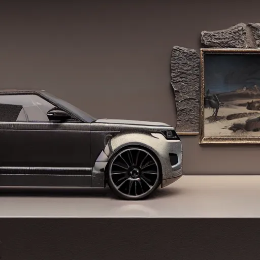 Image similar to sci-fi range rover and wall structure in the coronation of napoleon painting by Jacques-Louis David in the blade runner 2049 film and point cloud in the middle and everything in form of zaha hadid architects artwork by caravaggio unreal engine 5 keyshot octane lighting ultra high detail ultra hyper realism 8k 16k in plastic dark tilt shift full-length view