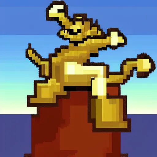 Image similar to minotaur!!! on an edge cliff in pixelart style