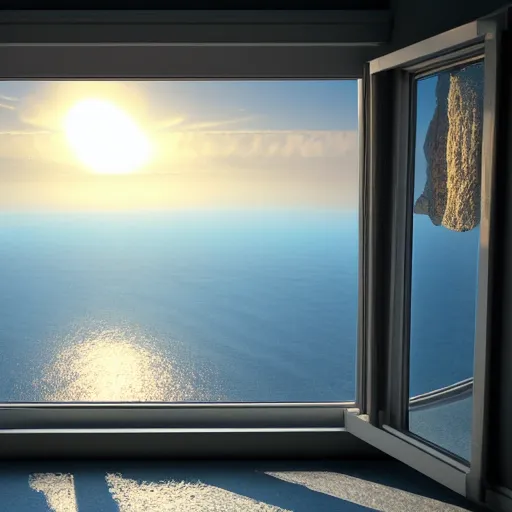 Image similar to The view from behind the window on the planet Earth, photorealistic, HD, 8K, cinematic, 3D render,