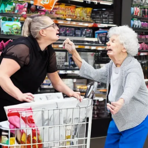 Image similar to Exhausted retail workers take out rage on elderly lady