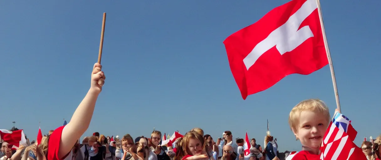 Image similar to cute character waving a danish flag