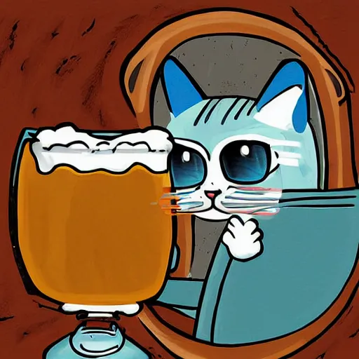 Prompt: cat is drinking beer on a spaceship, digital art