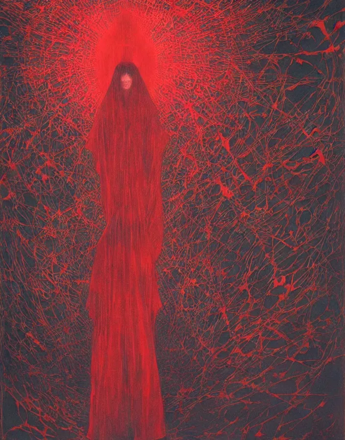 Image similar to worshippers in red robes holding a very large crystal tesseract radiating white light, interior of a small room, glowing crystal tesseract, beksinski painting, part by adrian ghenie and gerhard richter. art by takato yamamoto. masterpiece, deep colours