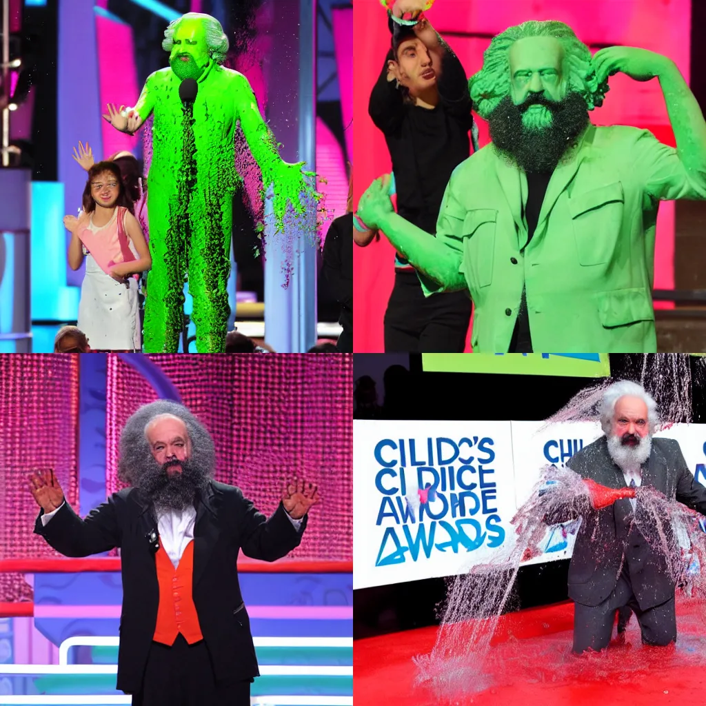 Prompt: Karl Marx gets slimed at Kids' Choice Awards