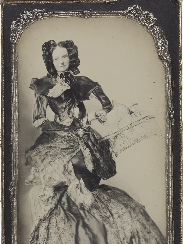 Image similar to portrait of a kangaroo dressed as a wealthy southern woman 1 8 5 0 s silver gelatin photo