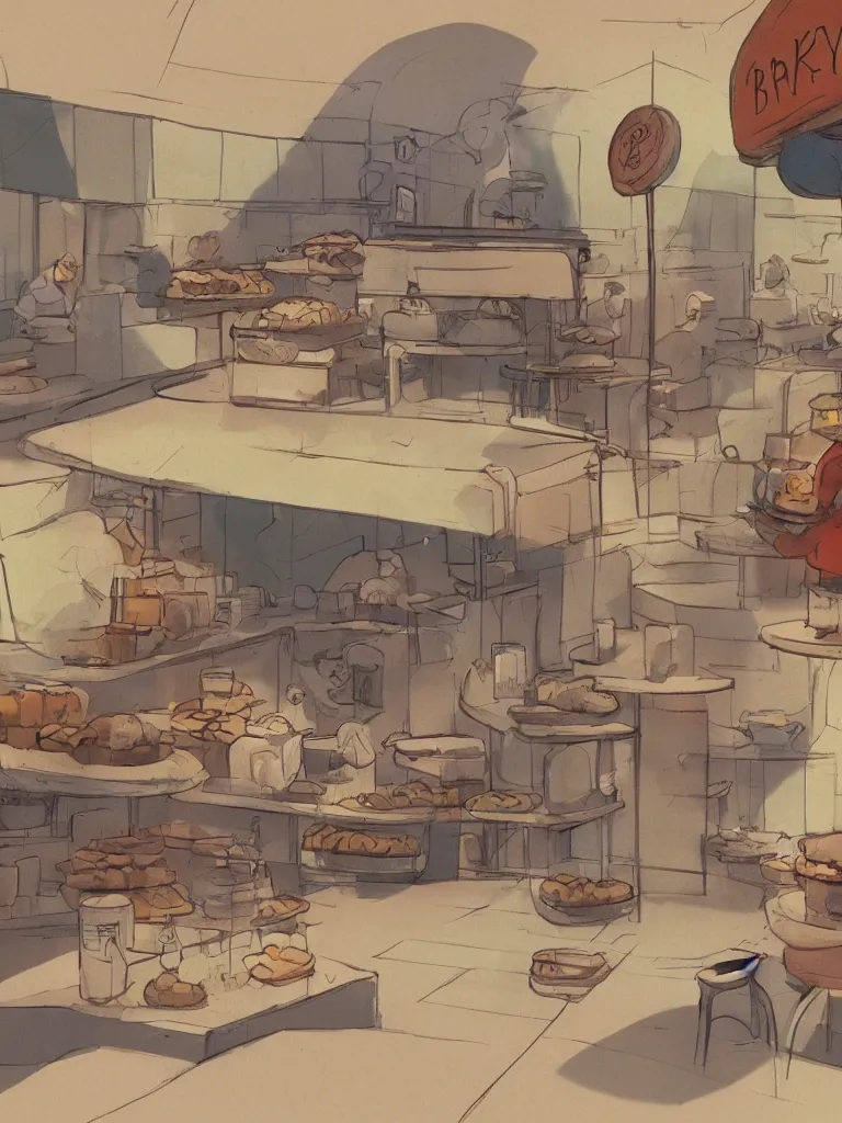 Image similar to bakery by disney concept artists, blunt borders, rule of thirds