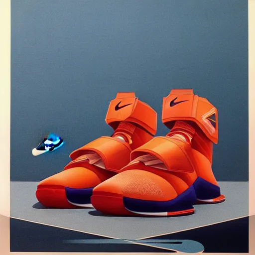 Image similar to retro futuristic Nike Lebron sneakers by syd mead, matte painting, geometric shapes