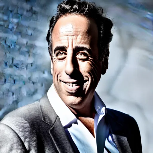Prompt: uhd candid photo of cosmic jerry seinfeld, glowing, global illumination, studio lighting, radiant light, hyperdetailed, correct face, elaborate intricate details. photo by annie leibowitz