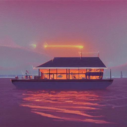 Image similar to yachting club by simon stalenhag