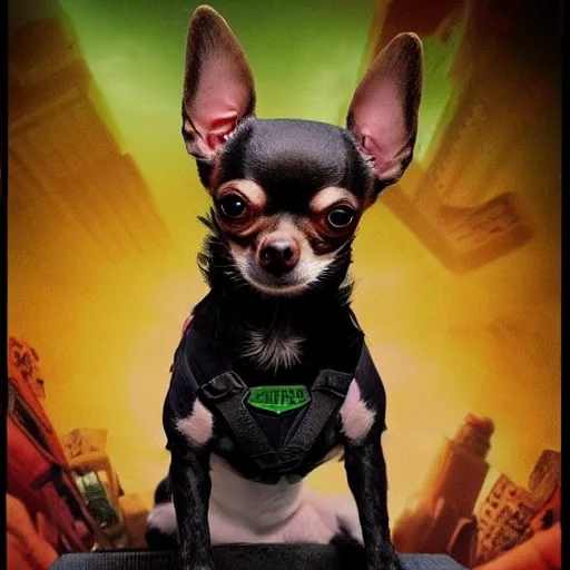 Prompt: chihuahua as female hulk in marvel cinematic style