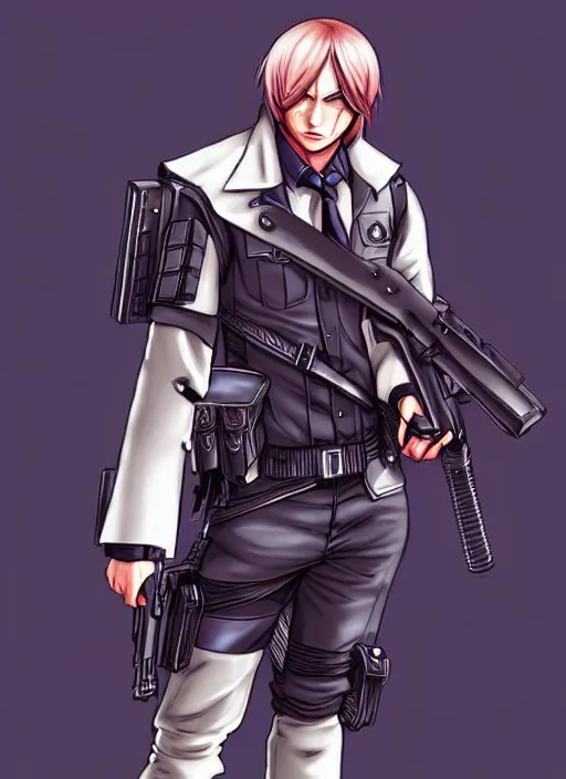 Image similar to Leon S kennedy as a Officer Bunny Character design, He has anime hair by charlie bowater, ross tran, artgerm, and makoto shinkai, detailed, inked, western comic book art