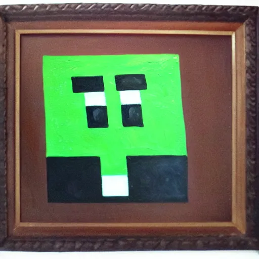 Prompt: oil painting of minecraft creeper