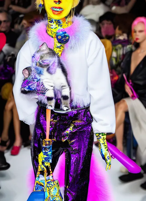 Image similar to hyperrealistic and heavy detailed balenciaga runway show of cats by lisa frank, leica sl 2 5 0 mm, vivid color, high quality, high textured, real life