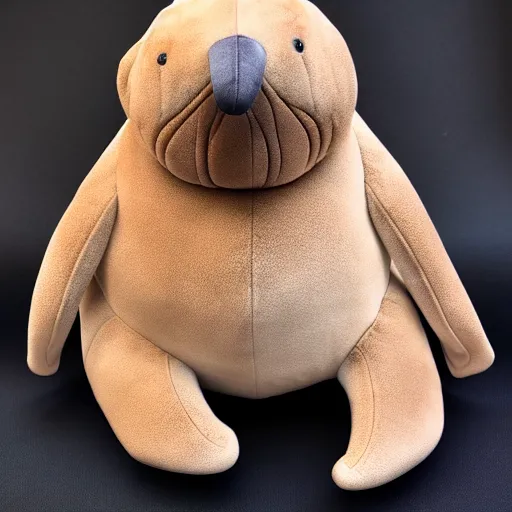 Prompt: a walrus plush. beautifully made, detailed, cute, soft. high quality, studio lighting, product image