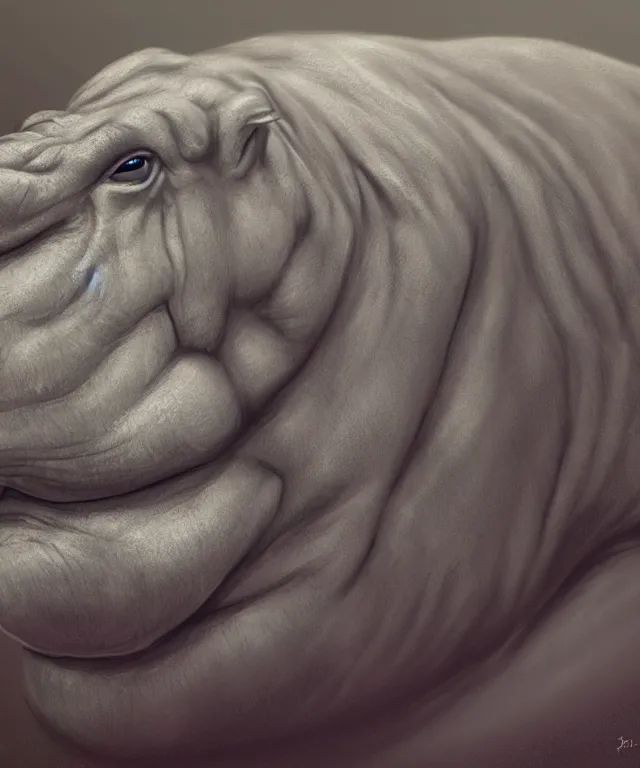 Prompt: tired anthropomorphic hippo lying in bed, closeup, accurate features, focus, very intricate ultrafine details, masterpiece, 8 k hd, realistic shaded lighting, digital painting, artstation, concept art, kids book illustration, sharp focus, illustration