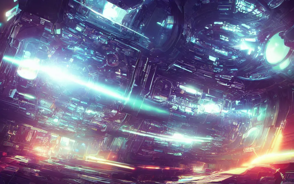 Image similar to multi dimensional transporter gate in space inside a bustling space bazaar, concept art, digital art, illustration, sharp focus, octane render, by julian calle, trending on artstation