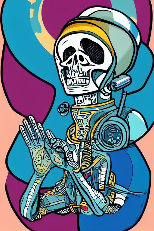 Image similar to portrait of a astronaut skeletor, art by steve simpson, sticker, colorful, illustration, highly detailed, simple, smooth and clean vector curves, no jagged lines, vector art, smooth