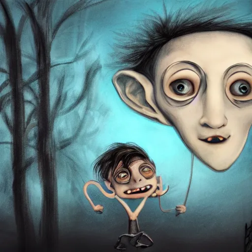 Image similar to a child who is forced to be something other than what he would have liked, having to be forced to give up his dreams, illustration by tim burton, 4 k, masterpiece, trending on art station, d & d