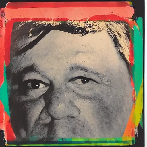 Image similar to color polaroid portrait of a fat man by andy warhol. holga