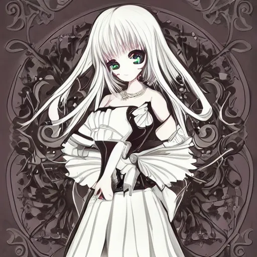 Prompt: beautiful illustration of anime maid, stunning and rich detail, pretty face and eyes. Gothic style, clear and perfect anatomy. Full-body shot from the side