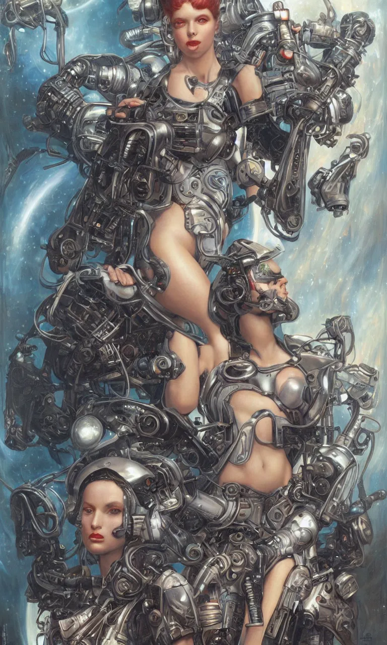 Image similar to the portrait of beautiful retro futuristic cyborg girl 9 0 s style art by tom bagshaw and donato giancola and manuel sanjulian