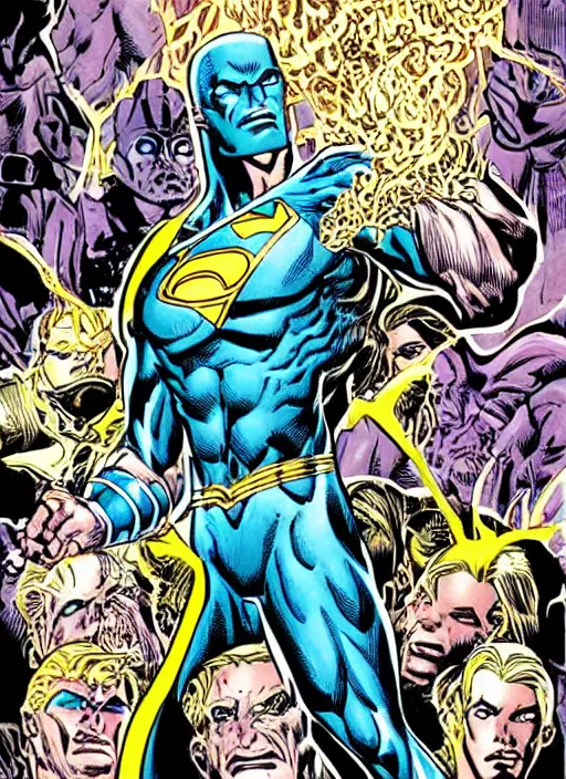 Image similar to 1 9 9 8 issue of jla cover depicting prometheus by ed mcguinness, masterpiece ink illustration,