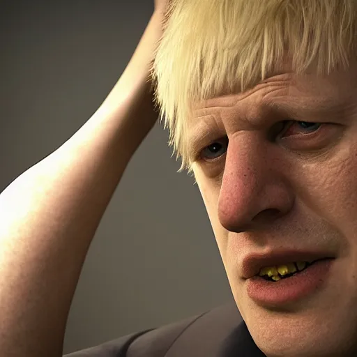 Image similar to Boris Johnson with Lizard body, realistic artstyle, wide shot, dramatic lighting, octane render, hyperrealistic, high quality, highly detailed, HD, beautiful, cinematic, 8k, unreal engine, facial accuracy, symmetrical