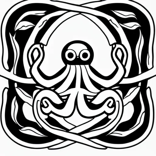 Image similar to octopus vector logo, as emblem for a group of university students in mathematics and physics, sharp modern design, black and white, svg