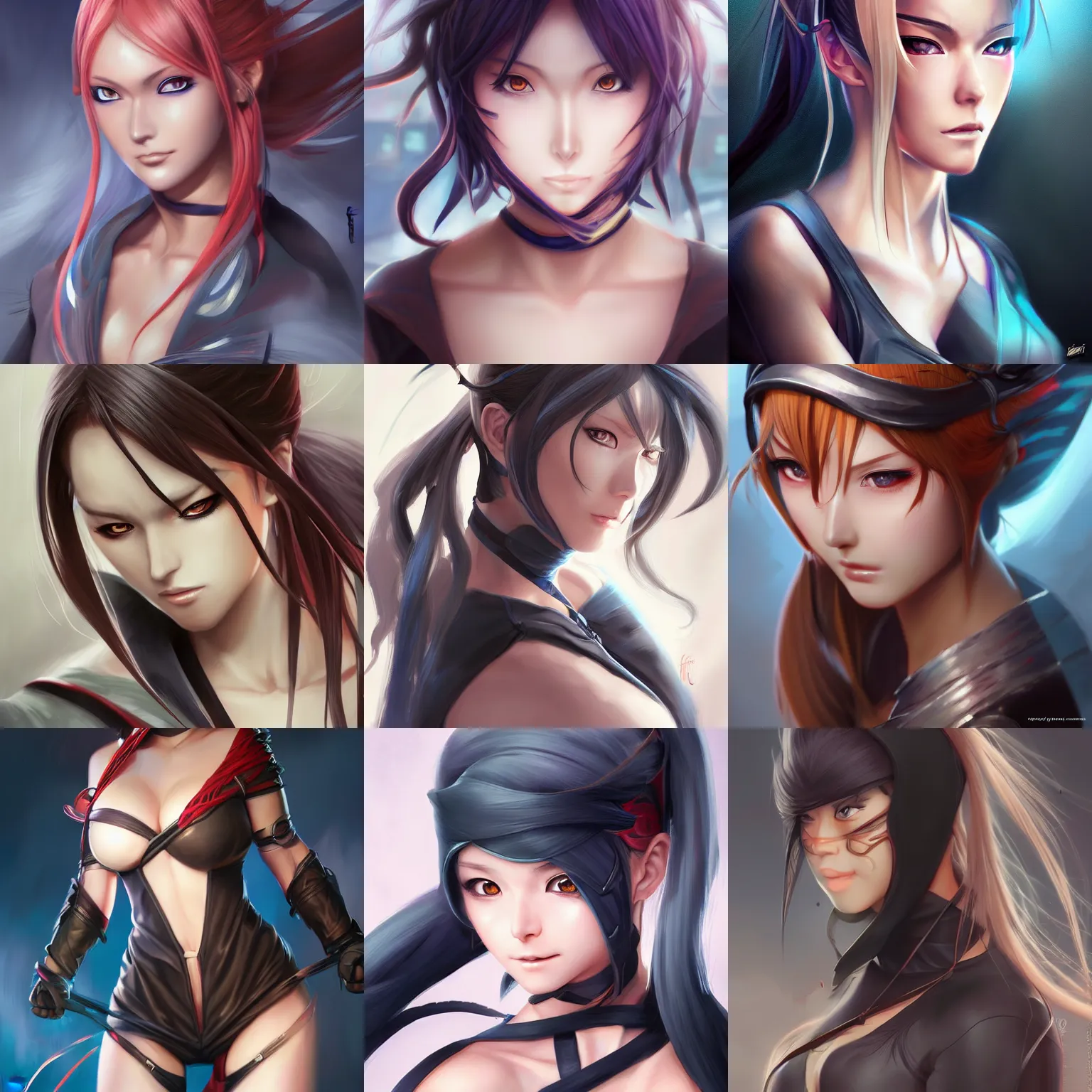 Prompt: A realistic anime portrait of a beautiful ninja woman with a human face wearing a ninka outfit, digital painting, by Stanley Artgerm Lau, WLOP, and Rossdraws, digtial painting, trending on ArtStation, deviantart