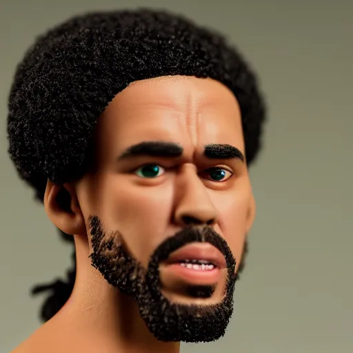 Image similar to detailed studio photography of a close up claymation action figure of j cole, highly detailed, breathtaking, uhd resolution, beautiful lighting, studio light, extremely detailed, 8 5 mm shot, photorealistic, hyperrealistic