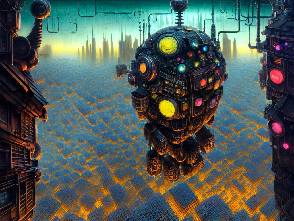 Prompt: hyper detailed 3d render like a Oil painting of a very detailed charismatic android happy robot gentil ,dystopia city , siniter mechanical city by Gediminas Pranckevicius,Mark Brooks, Rembrandt,james gurney,dan luvisi,Petros Afshar, tim hildebrandt, liam wong, thomas kinkade,ernst haeckel,trending on artstation, Abstract brush strokes, Masterpiece, Edward Hopper and James Gilleard, Zdzislaw Beksinski, Mark Ryden, Wolfgang Lettl, hints of Yayoi Kasuma, octane render