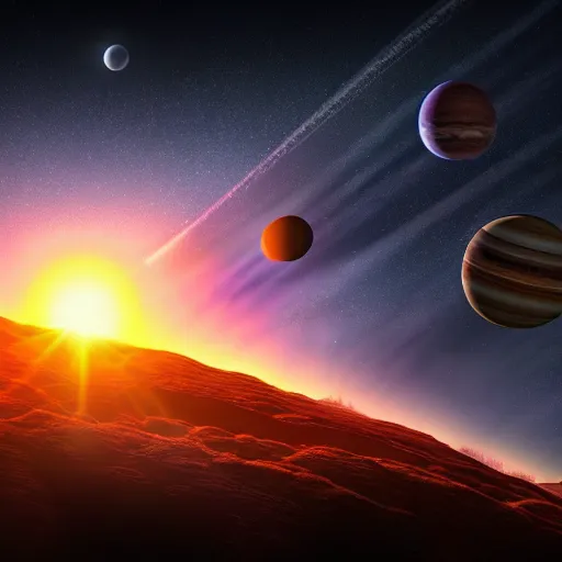 Prompt: landscape photo of a multiple planets in the sky, highly detailed, 4k, HDR, award-winning