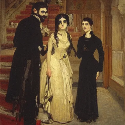 Prompt: Vampiric Good Morning in the style of Auguste Toulmouche, oil on canvas, 1885